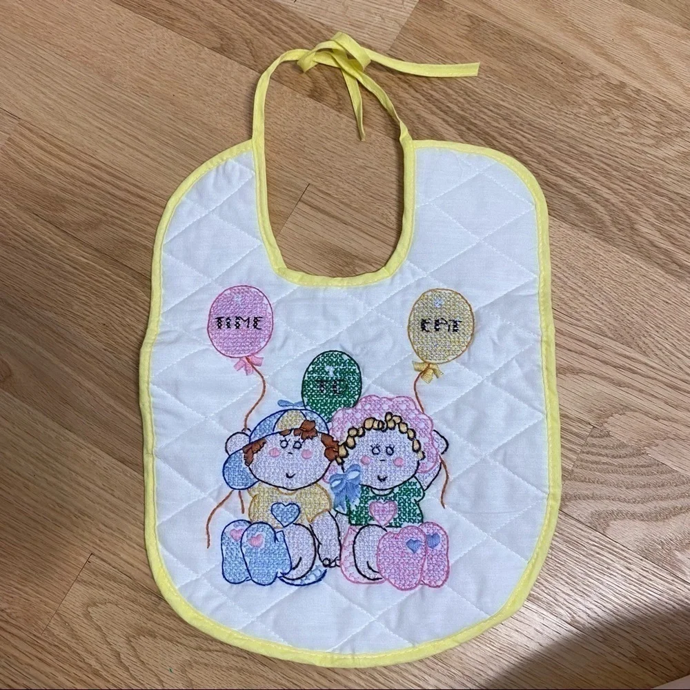 Vintage Cabbage Patch Cross Stitch Bib Baby Kids Yellow White